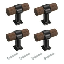 4 Pcs T-Bar Wooden Drawer Pulls Wood Single Hole Dresser Drawer Knobs for Home Kitchen Room, Black