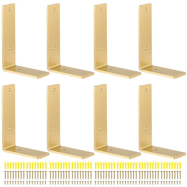 SEUNMUK Heavy Duty L Shape Wall Brackets - 8 Pack, 6 x 4 Inch, Rustic Gold Finish with Screws