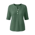 thumbnail image 6 of ClodeEU Women's Waffle Knit Henley V Neck Button Elbow Sleeve Top,Casual Loose Blouse Army Green,Women's Plus L, 6 of 6