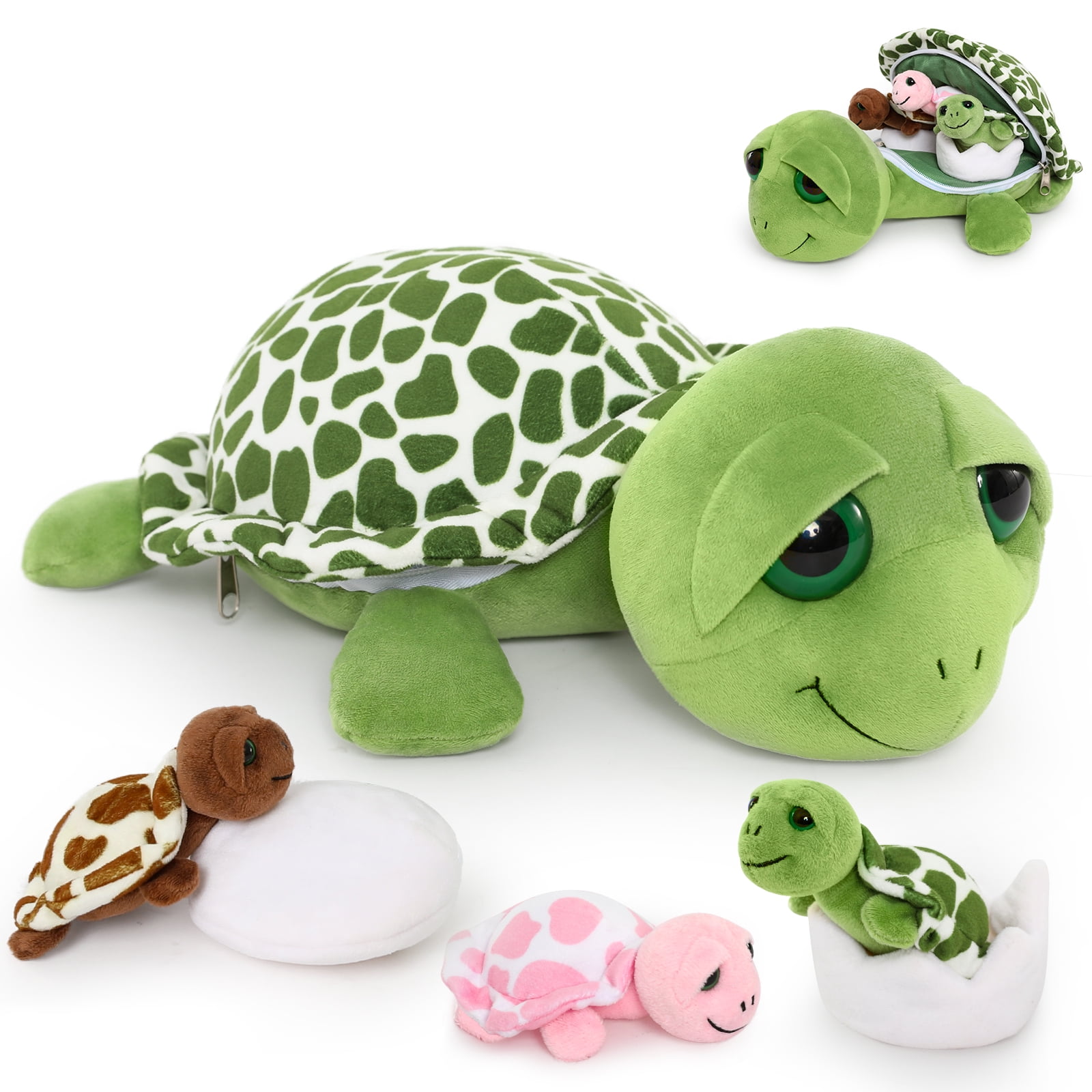 MaoGoLan 14" Sea Turtle Mommy Stuffed Animal with 3 Baby Turtles & 2 ...