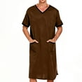 thumbnail image 2 of UVEASISHA Long Nightgowns for Men Cozy Short Sleeve V Neck Sleepshirts Summer Loose Fit Casual Nightwear Solid Color Lounge Homewear with Pockets Brown XL, 2 of 7