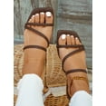 thumbnail image 4 of Women Comfortable Multi Strap Flat Sandals  Elegant Coffee Brown Slide Sandals, 4 of 7