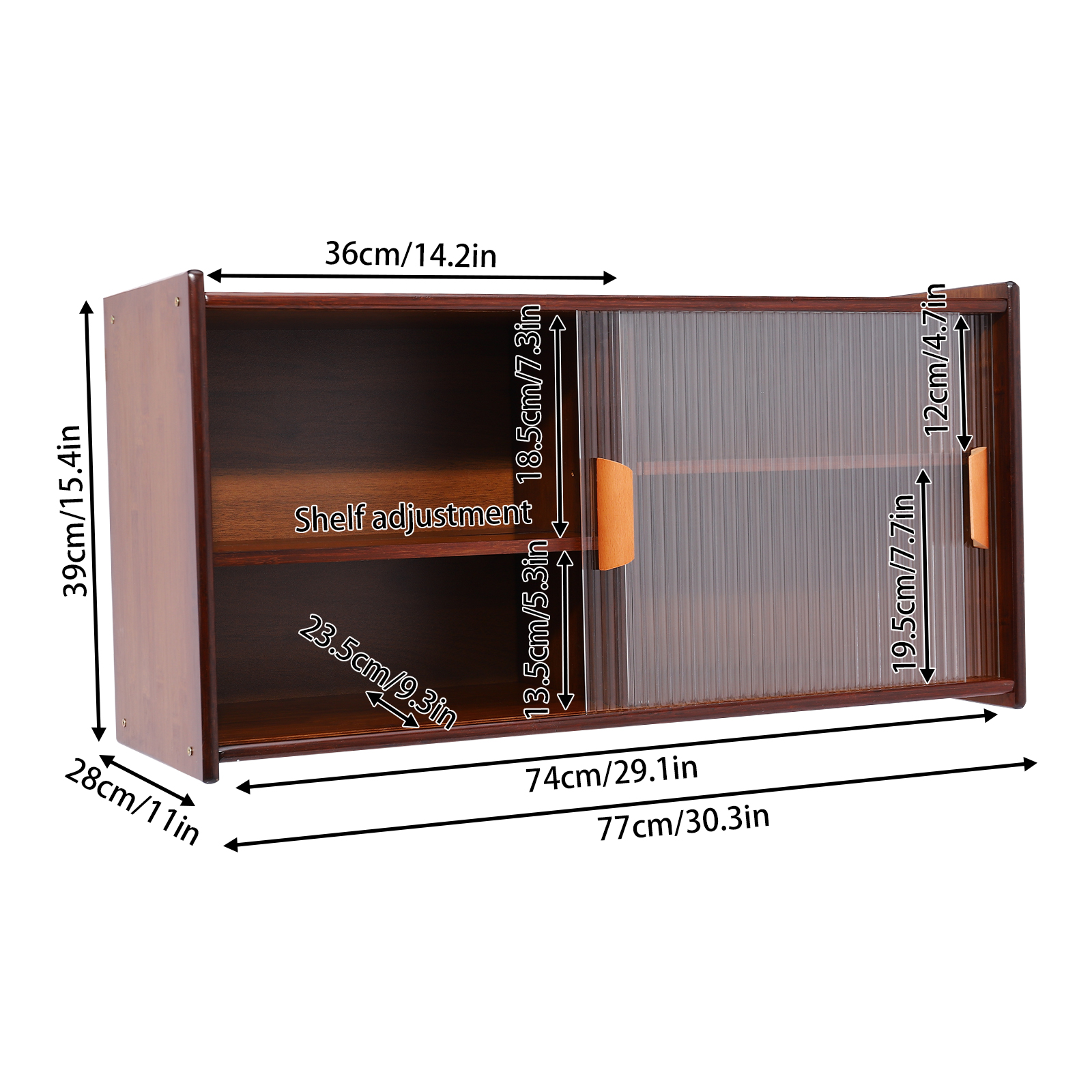 Kitchen Pantry Cabinet, Wall Mounted Bamboo Pantry Sideboard Wood Small 2-Tier Countertop Storage Cabinet with Sliding Glass Door Food & Utensils Cupboard for Dining Room, Home