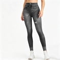 thumbnail image 6 of Favoffer Women's Imitation Denim Yoga Pants High Waist Tight Fit Hip Lifting Tummy Control Stretch Casual Trousers Outdoor Fitness Activewear, 6 of 7
