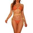 thumbnail image 1 of Conjuntos de bikini halter de anillo en forma de corazón INSPIRE CHIC para mujeres, 2 piezas, trajes de baño de color contrastante con push up y cordones, pequeño, naranja, 1 of 5
