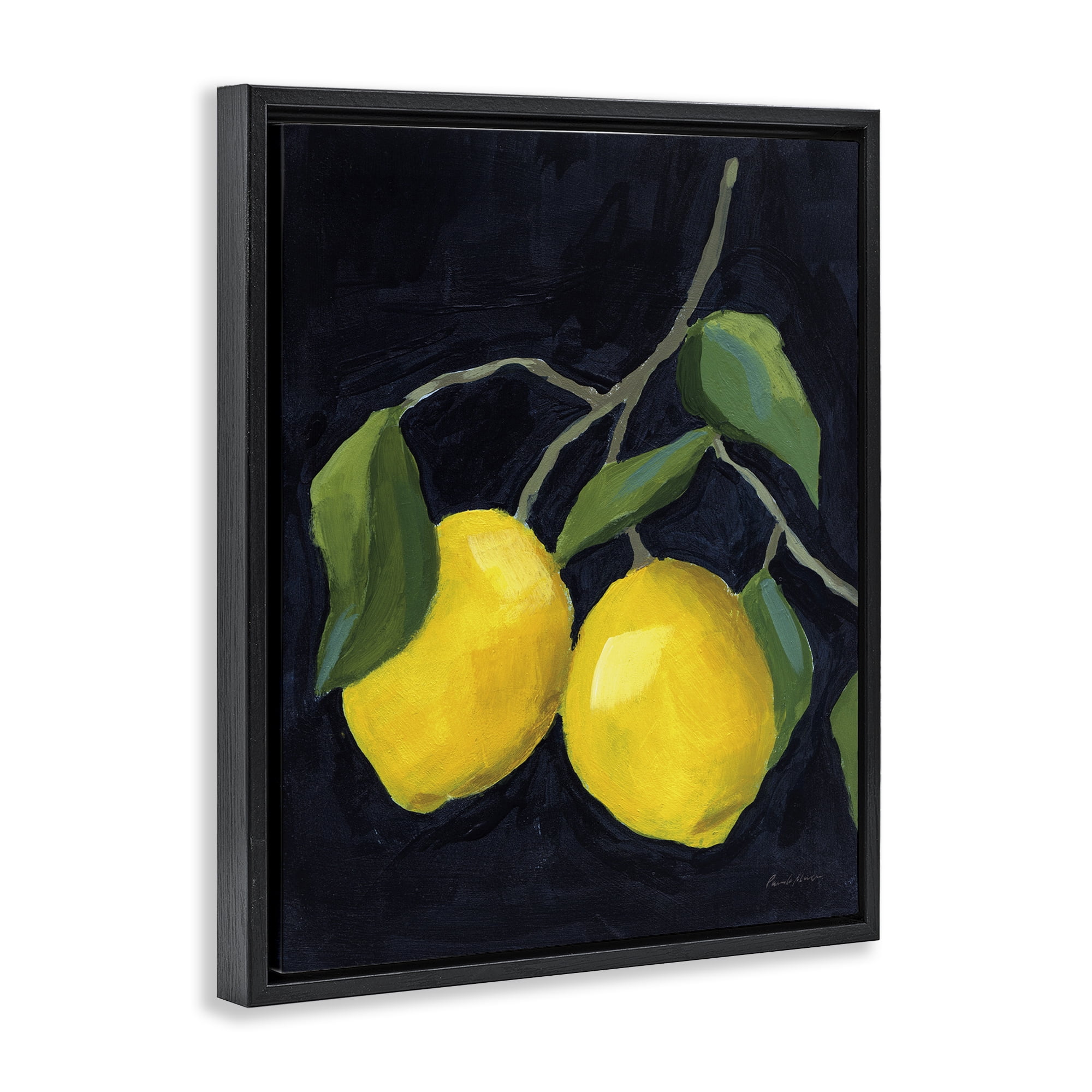 Stupell Industries Two Lemons on Black Food & Beverage Painting Black Floater Framed Art Print Wall Art, 17 x 21
