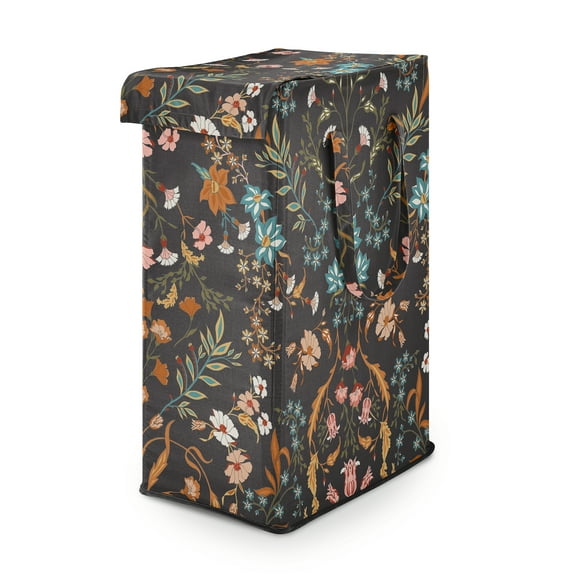 Sweet Jojo Designs Boho Floral Wildflower Black and Orange Girl Foldable Laundry Hamper with Handles