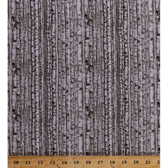 Cotton Landscape Medley Birch Trees Aspen Woods Forest Gray Cotton Fabric Print by the Yard (371-gray)