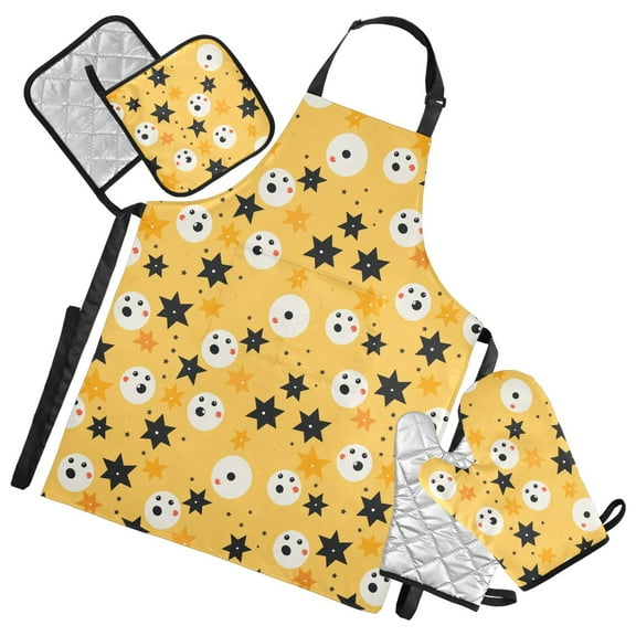 Start and Ghost 5 Pcs Kitchen Set Heat Resistant Oven Mitts and Non-Slip Pot Holders with Adjustable Cooking Apron