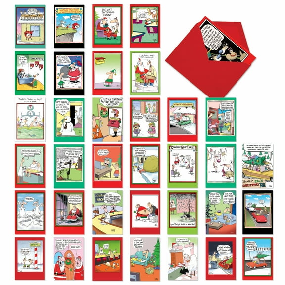 36 Assorted Set Hysterical Blank Christmas Greeting Cards - A McCoy Bros. Christmas - Funny Yuletide Illustrations with Elves and More