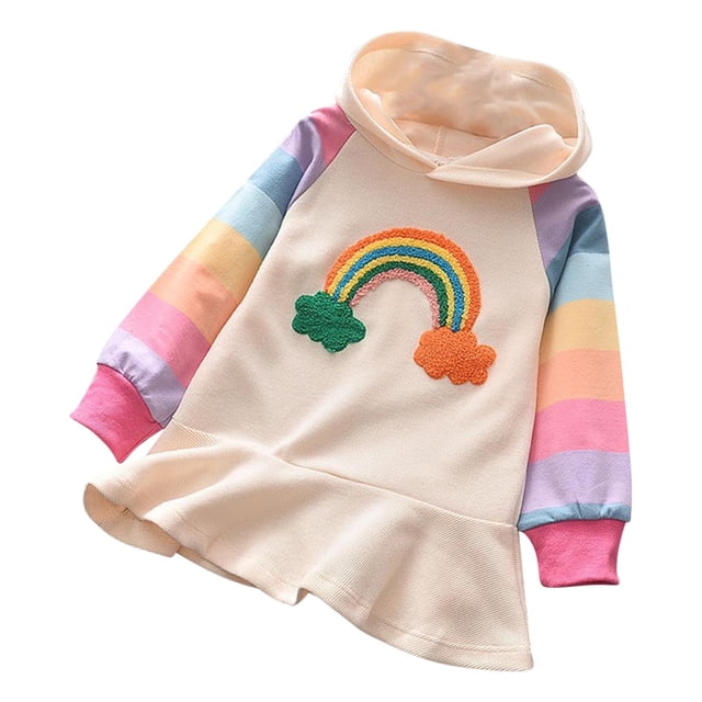 Odeerbi 3-12 Años Niñas Bordado Arco Iris Sudadera Vestido Primavera Otoño Manga Larga Algodón Vestido Cuello Redondo Colorido Vestido Cola de Pez