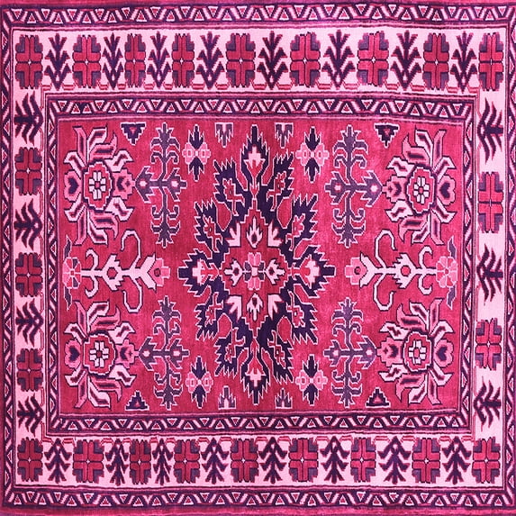 Ahgly Company Indoor Square Geometric Pink Traditional Area Rugs, 5' Square
