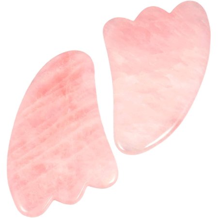 Gua Sha Massage Tools Stone Healing Crystal Quartz Scraping Guasha Board for Facial SPA Foot Anti Aging Therapy,Rose Quartz,Wing Shape Pack of 2