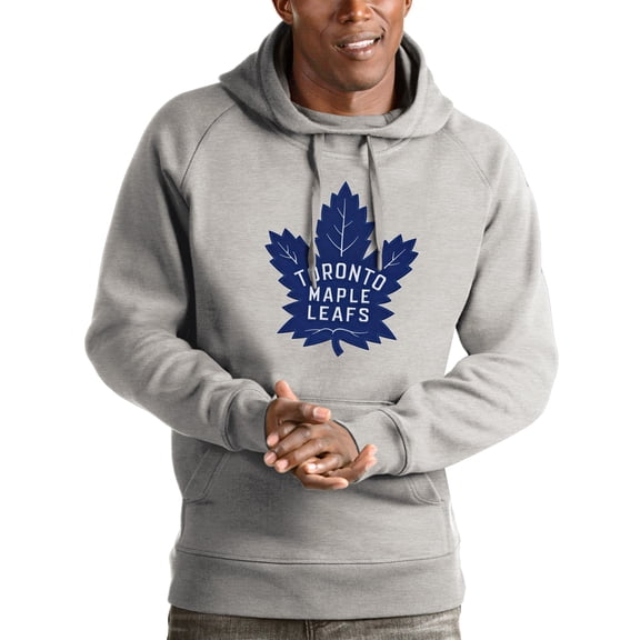 Men's Antigua Heathered Gray Toronto Maple Leafs Logo Victory Pullover Hoodie