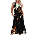 thumbnail image 1 of Fankiway Femmes à la Mode Sans Manches Poche Col Rond Impression en Vrac Robes Longues Robes d'Été pour les Femmes de Dégagement Robes Grande Taille de Dégagement, 1 of 4