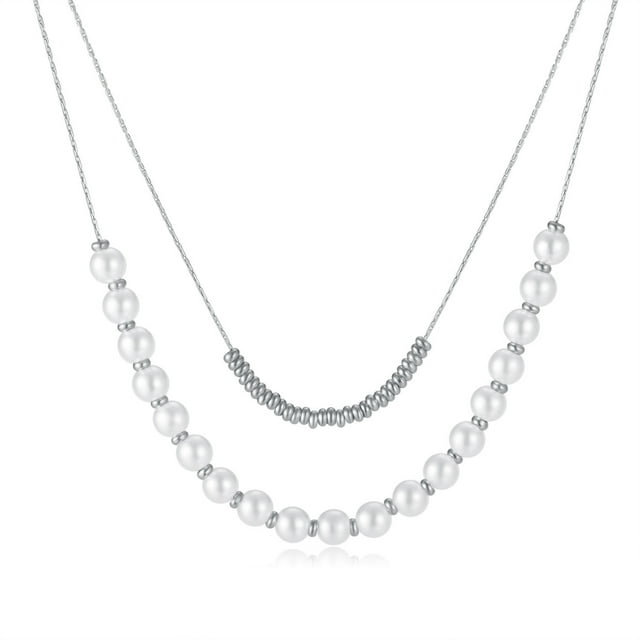 Xiao Hua Colgante de collar hecho a mano, adecuado tanto para hombres como para mujeres, collar de perlas de doble capa de acero inoxidable (plata)