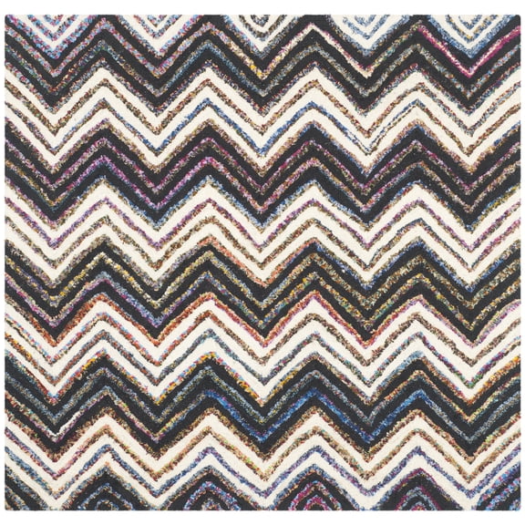 SAFAVIEH Nantucket Warner Striped Area Rug, Ivory/Black, 4' x 4' Square