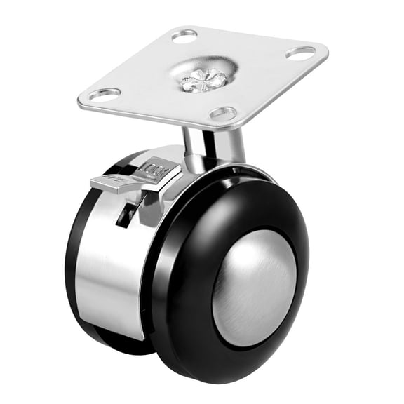 1 Piece Office Chair Casters Alloy Plastic 1.5 Inch Twin Wheel, Top Plate Mount Swivel Caster 2in w Brake