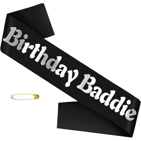 1 pcs Birthday Baddie Sash with Silver Foil, Black Funny Birthday Sash for Women and Men Official Teenager Sweet 16, 18th 21st 30th 40th 50th or Any Other Bday Party Decorations, Gifts