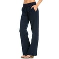 thumbnail image 3 of Comfy Fold Over Linen Pants (Navy), 3 of 6