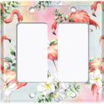 thumbnail image 6 of Metal Light Switch Plate Outlet Cover Tropical Pink Flamingo Flowers Rainbow FGO003, 6 of 13