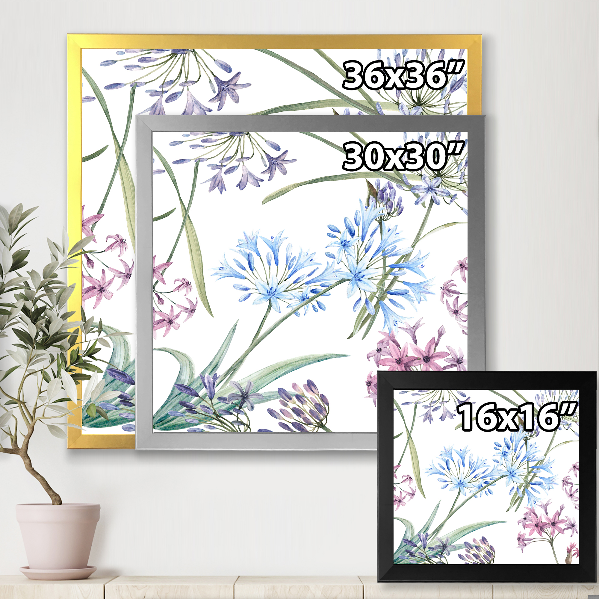 Designart 'Vibrant Summer Wildflowers On White II' Traditional Framed Art Print