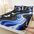 thumbnail image 3 of Manfei Romantic Butterfly Twin Sheet Sets, Black Blue Marbling Twin Fitted Sheet, Modern Fashion Artwork Flat Sheet, Lightweight Room Decor, 3pcs, 3 of 7