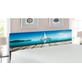 thumbnail image 2 of Nautical Headboard, Yacht from Wooden Deck Horizon Serenity Seascape Leisure Aquatic Coastal Theme, Upholstered Decorative Metal Bed Headboard with Memory Foam, King Size, Blue Brown, by Ambesonne, 2 of 4