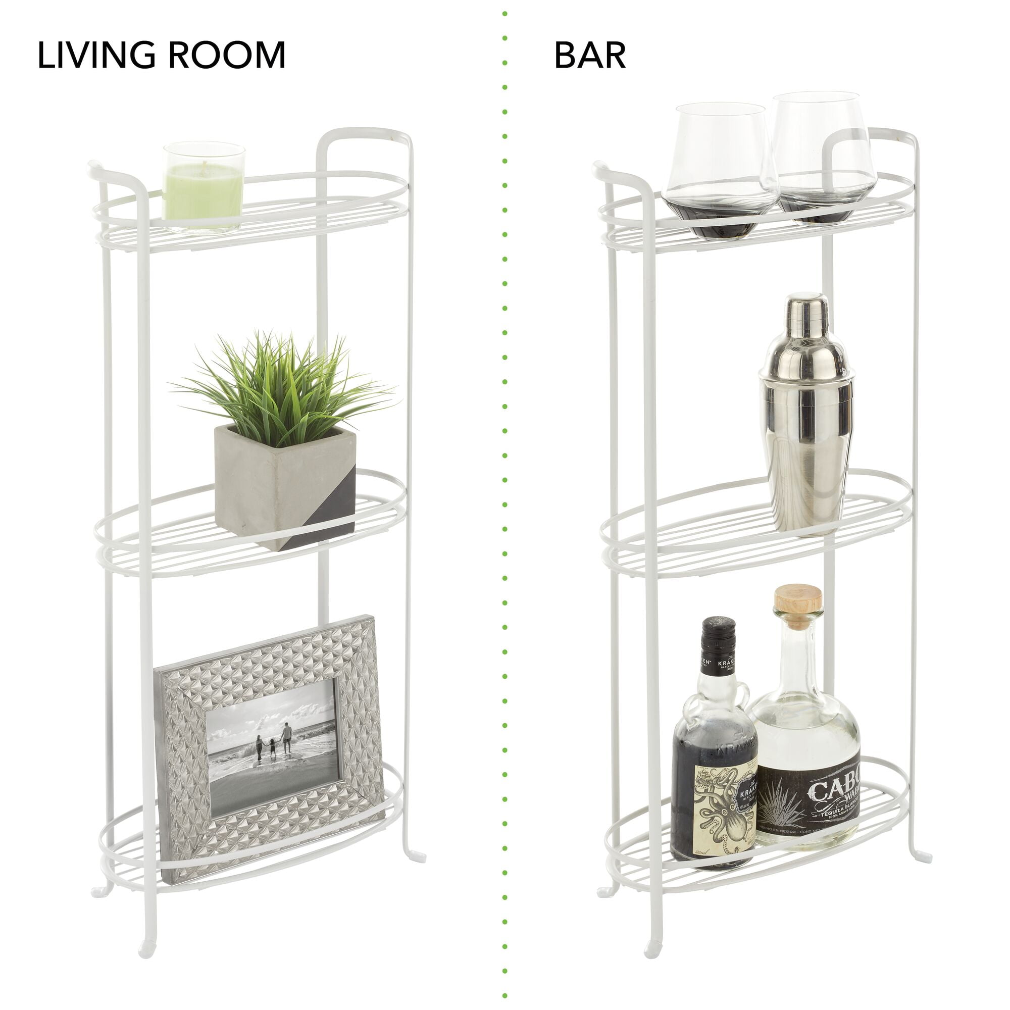 mDesign Vertical Standing Kitchen Pantry Food Shelving with 3 Baskets