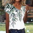 thumbnail image 2 of Charella Floral Printed Tops for Women V Neck Button Petal Short Sleeve Shirts Casual Clothes Loose Tunic Blouses (L, White), 2 of 7