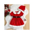 thumbnail image 2 of Toddler Baby Girl Christmas Dress Santa Claus Dress Red Velvet Long Sleeve Tulle Princess Dress with Headband Outfit, 2 of 9