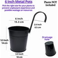 thumbnail image 2 of 10 Pack 6'' Hanging Flower Pot Black, Outdoor Metal Railing Planter for Balcony Garden Wall Deck Porch, 2 of 7