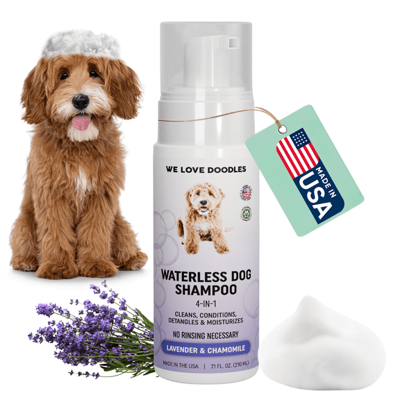 Waterless Dog Shampoo - Cleans & Moisturizes Coat, No Rinse Dog Shampoo, Safe Foam Formula & Pet-Friendly Dog Deodorizing Spray, 7.1 oz [We Love Doodles] (Lavender)