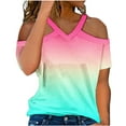 thumbnail image 2 of Rezuofi 1 Pcs Womens Halter Neck Cold Shoulder Tops V-Neck Stripe Shirts Cut Out Shoulder Casual Gradient Polka Dot Heart Tshirts, 2 of 5
