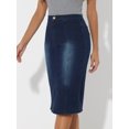 thumbnail image 2 of DARING DIVA Women's Split Front Denim Bodycon Midi Skirt M Black Blue, 2 of 6