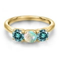 thumbnail image 3 of Gem Stone King 18K Yellow Gold Plated Silver Simulated White Opal and Blue Moissanite Engagement Ring for Women | 1.50 Cttw | Round Cabochon 5MM | Gemstone October Birthstone | Size 6, 3 of 6