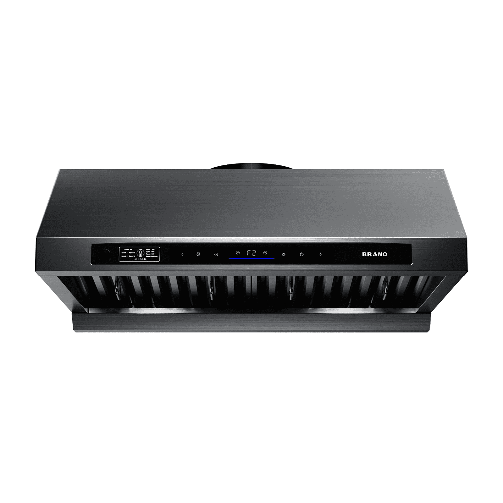 BRANO Under Cabinet Range Hood, 36 Inch, 1200 CFM DC Motor, 6-Speed Ducted Vent Hood, Voice/Gesture/Touch Control, Stainless Steel with PVD Titanium-Plated Finish, 8-Inch Round Duct