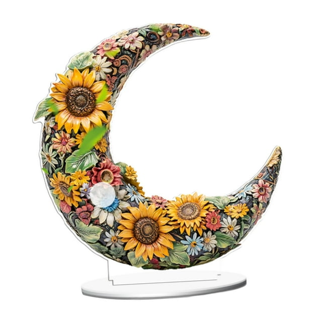 Letrero de mesa acrílico decorativo con patrón colorido plano 2D y soporte Patrón de girasol
