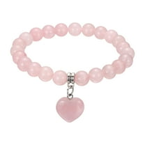 Crystal Bracelet for Women 8mm Natural Gemstone Heart Beaded Friendship Bracelet, 6.5Inch, Pink