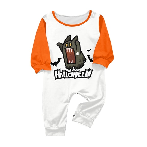 Family Holiday Spooky Halloween Pajamas Set Long Sleeve Crewneck Shirt and Pants Pumpkin Face Print Loungewear Outfits
