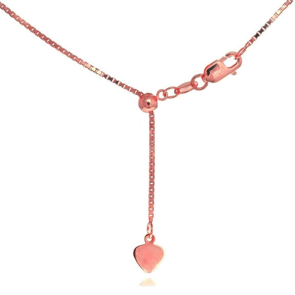 JewelStop 14k Solid Rose Pink) Gold 0.7mm Adjustable Box Chain 22" w/Lobster Claw Clasp