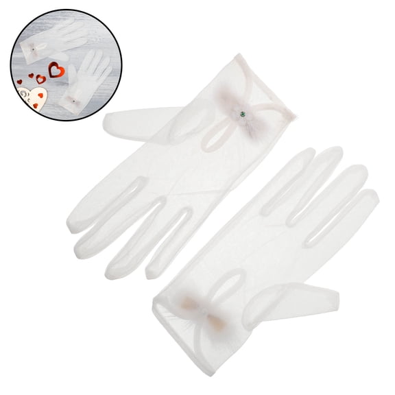 LOLIPPYY White Bridal Mesh Gloves Elegant Short Opera Style for Wedding and Formal Events