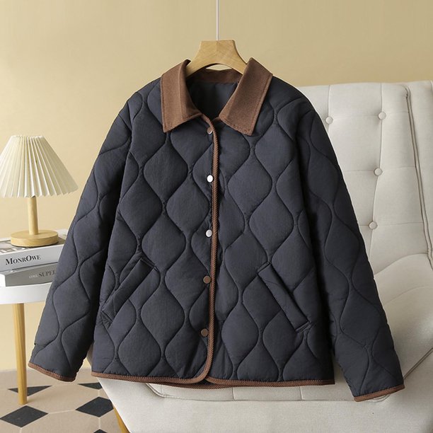 Parkas de manga larga para mujer, chaquetas acolchadas cálidas para mujer, chaqueta acolchada lisa de manga larga con estampado floral, abrigos con bolsillos, blusa para mujer