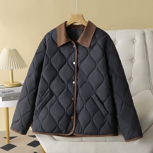 Parkas de manga larga para mujer, chaquetas acolchadas cálidas para mujer, chaqueta acolchada lisa de manga larga con estampado floral, abrigos con bolsillos, blusa para mujer