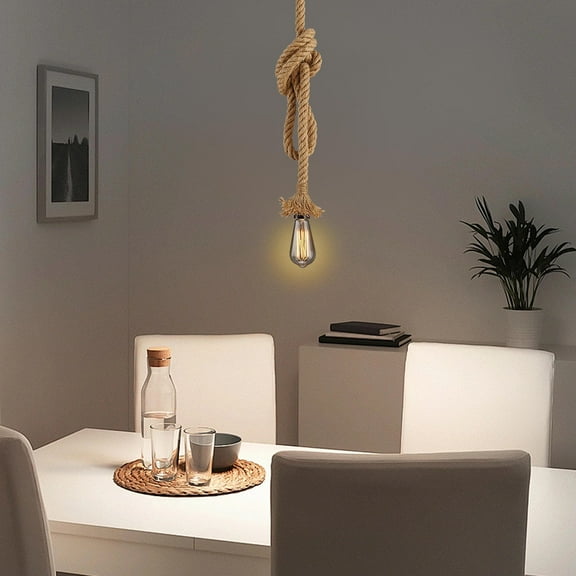 RENACLIPY Industrial Rope Pendant Lamp Beige Ceiling Light Fixture for Home Kitchen Dining Room 1 Set