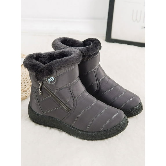 Women Waterproof Snow Boots Fur Lined Slip On Ankle Booties Zipper Winter Warmer