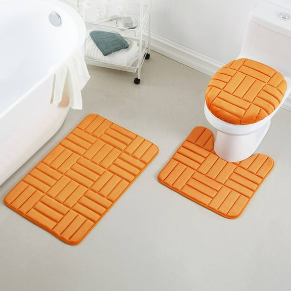 3 Piece Rectangular Color Variant Memory Foam Bathroom Rug Set Non-Slip PVC Backing