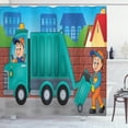 thumbnail image 1 of Garbage Truck Shower Curtain, Cartoon Style Silhouettes of Hardworking Garbage Picking Staff and Vehicle, Fabric Bathroom Set with Hooks, 69W X 70L Inches, Multicolor, by Ambesonne, 1 of 3