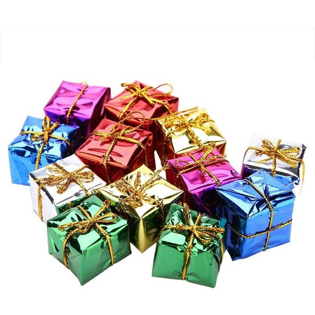 Paquete de 48 cajas decorativas NQ Caja de Navidad Colgantes de cartón Adornos navideños coloridos Caja de regalo de cubo Árbol de Navidad Decoración del hogar Tamaño de 2,5 cm