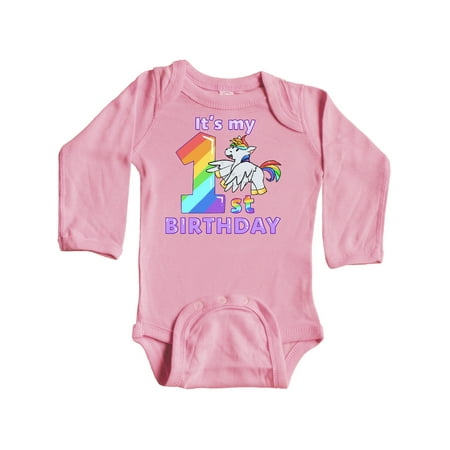 

Inktastic It s My 1st Birthday Unicorn Gift Baby Boy or Baby Girl Long Sleeve Bodysuit
